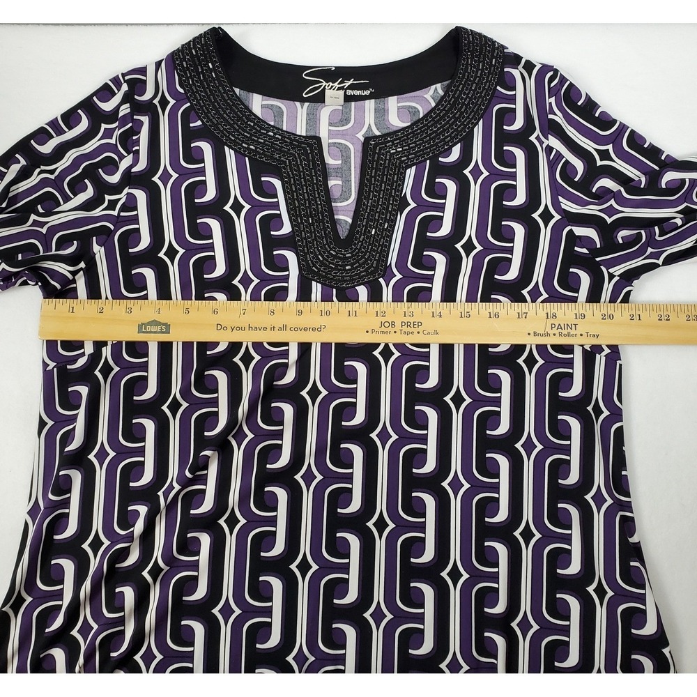 Soft by‎ Avenue Geometric Print Beaded Neckline Long Sleeve Tunic Women 14/16 - Picture 8 of 9